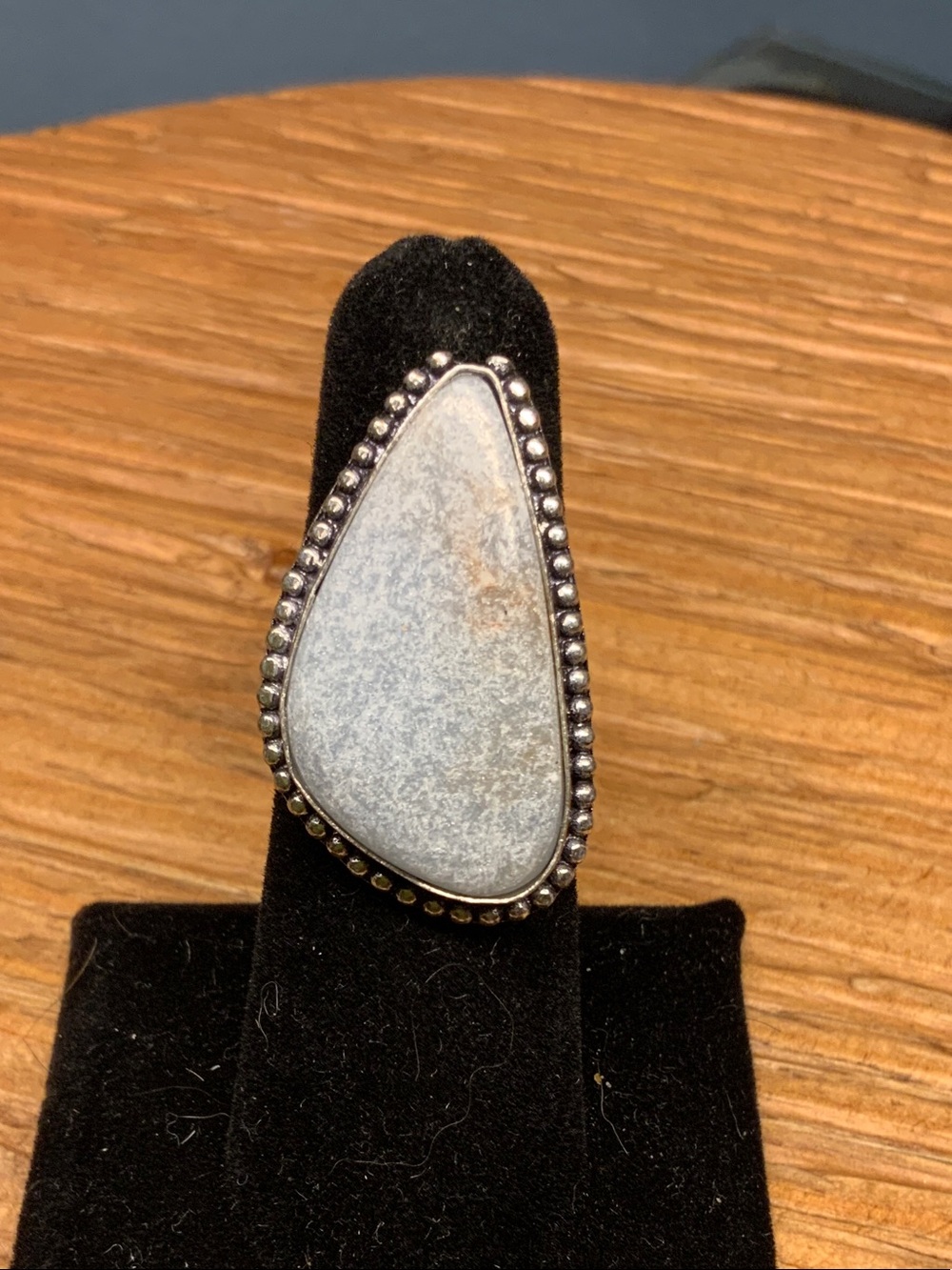 Anhydrite Stone Teardrop Gray Stone Silver 925 Underlay Statement Ring - 7